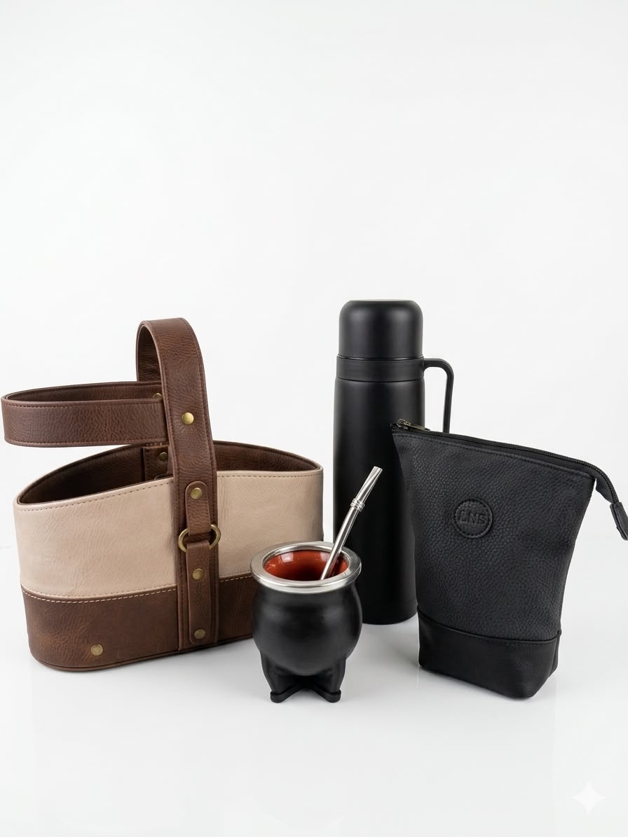 KIT MATERO - PORTAMATE CON SOSTENEDOR DE TERMO BEIGE