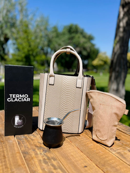 KIT MATERO PREMIUM BEIGE 3 - MATE DE ACERO INOX