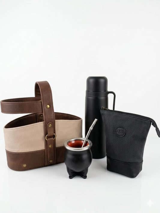 KIT MATERO -  PORTAMATE CON SOSTENEDOR DE TERMO BEIGE